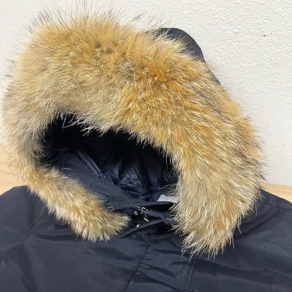 Woolrich Polar Parka in Ramar Cloth with High Collar and Fur Trim in Melton Blue - Picture 12 of 16